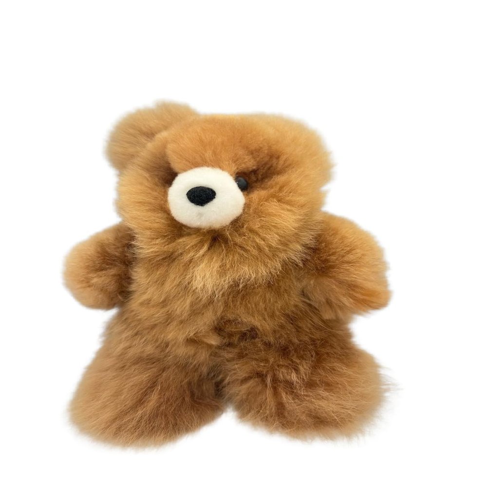 7.8"- Alpaca Fur Teddy Bear, Handmade Cute Stuffed Animal Toy for Kids, Soft Cuddly Stuffed Bear for Girls and Boys, Plush Teddy Gift for Kids and Adults, 7.08 Inch (Camel)