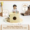 Damoch Family Wisdom Play Cube  Montessori 5-in-1 Kids Play & Activity Table, Play Cube and Activity Center, Toy Box Storage Organizer, Building Blocks & Base Plate, Bedside Table & Cat Hideout view 3