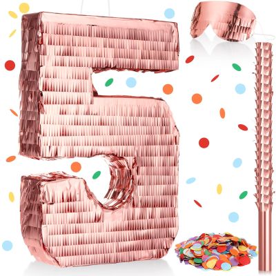 Sratte Princess Piata with Stick Blindfold Confetti Rose Gold Piata for Girls Birthday Party Baby Shower Anniversary Celebration Decorations Supplies, 16 x 11 Inch (Number 5)