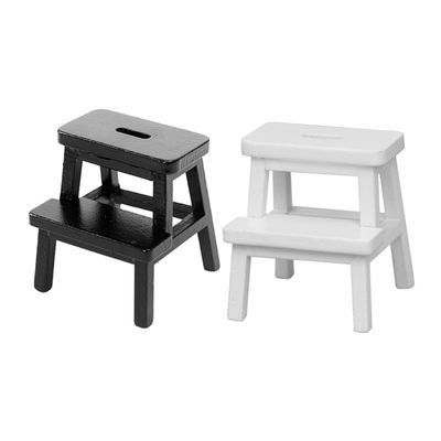 2pcs Miniature Wooden Step Stool for Dollhouse Cute Stool Model Mini House Furniture Accessories for Creative Decoration