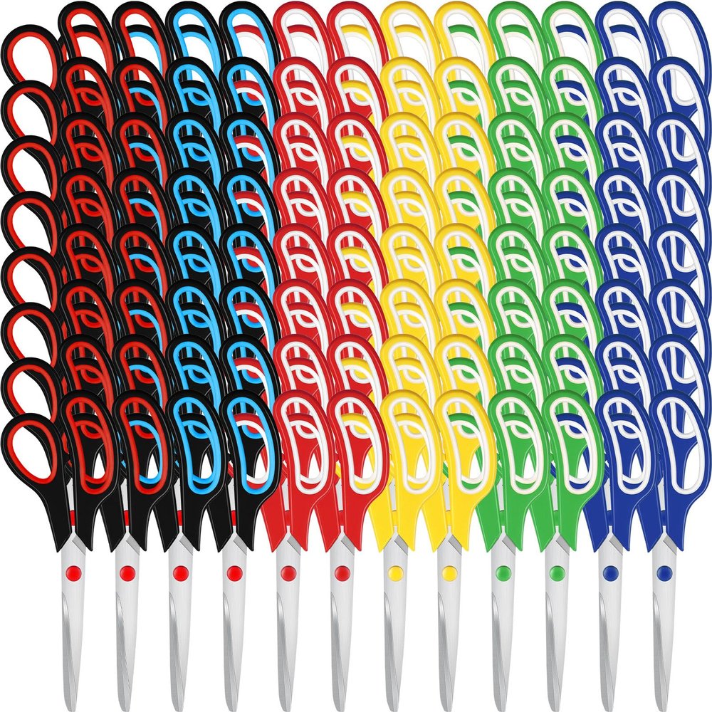 96 Pcs Scissors Bulk 8" School Fabric Scissors Comfortable Grip Handle for Office Home School Sewing Craft Fabric Supplies with Soft Handle Right/Left Handed