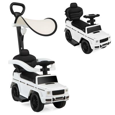 Nightcore Push Car, Ride on Car with Removable Canopy, Backrest, Anti-Tipping Design, Retractable Footrest, Engine Sound, Safe Guardrail, Ride on Toys for Toddlers Boys & Girls (White)