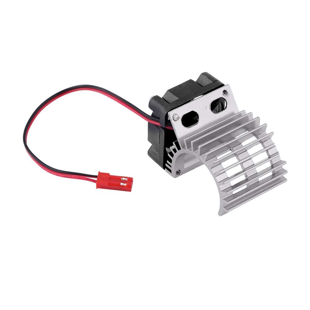 Heat Sink with Cooling Fan, RC Motor Heat Sink 30x30x45mm/1.2x1.2x1.8in Aluminum Alloy Plastic RC Car Motor Part Accessory for 1/10 Scale Electric RC Car (Sliver)
