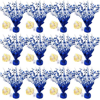 12 Pack Metallic Foil Spray Centerpiece Star Table Decoration Burst Table Centerpieces for Birthday Graduation Wedding Anniversary Holiday Party Supplies Decor, Blue