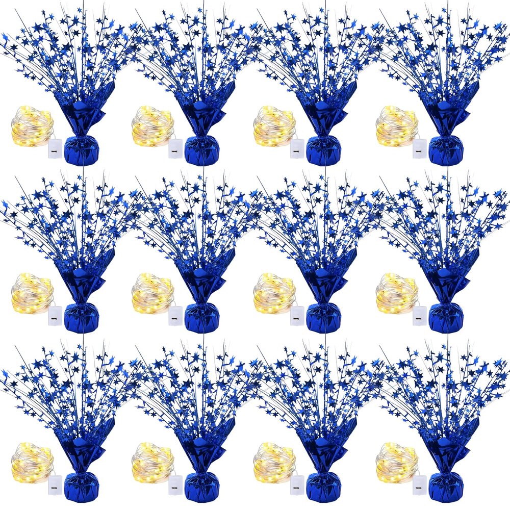 12 Pack Metallic Foil Spray Centerpiece Star Table Decoration Burst Table Centerpieces for Birthday Graduation Wedding Anniversary Holiday Party Supplies Decor, Blue