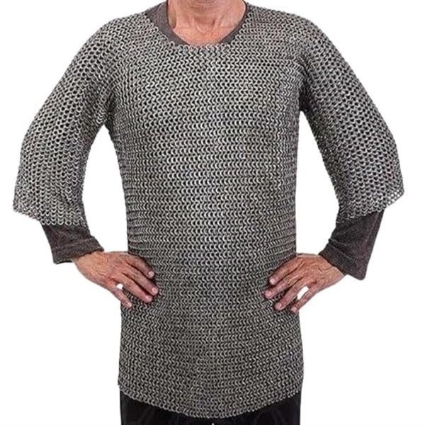 9mm 18 Gauge Flat Riveted Rings with Washer Chainmail Shirt, Natural Coated Arming Wear (XXL)