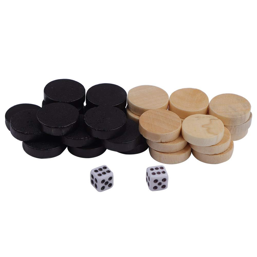 32 Piece Wooden Backgammon Checkers & Checkers & Backgammon Chess Piece for Kids Board Game Learning Camping