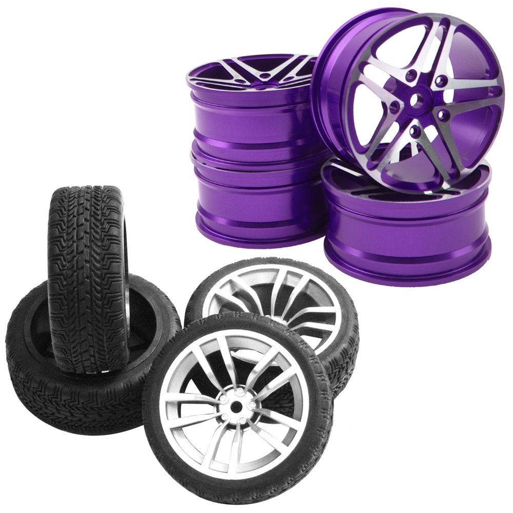 12mm Hex Wheel Rims & Rubber Tires & Metal Wheel Rims RC 12mm Hex Hubs 1/10 RC Drift On-Road Racing Touring Wheel Rim