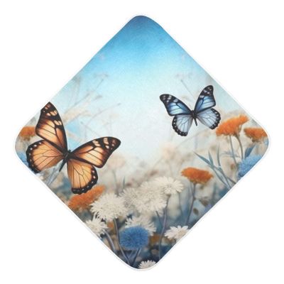 WELLDAY Blue Flowers Baby Towel Ultra Soft Hooded Towels for Babies - Ultra Absorbent Cotton Bath Towels 30x30 Inch