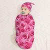 Muishi Pink Roses Newborn Swaddle Blankets Hat Sets Soft Baby Receiving Blanket Swaddle Sack for Baby Shower Infant Boy Girl Gift view 3