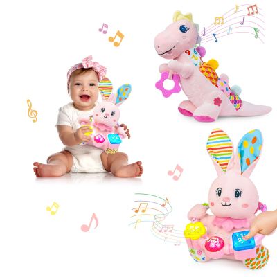 Baby Stuffed Animals Toys 0-6-12 Months, Baby Musical Bilingual Early Learning Toys with Light Up & Sound,Tummy Time Toys for 0 3 6 9 12+ Months for Newborn Girl