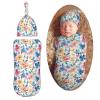 Muishi Watercolor Floral Pattern Newborn Swaddle Blankets Hat Sets Soft Baby Receiving Blanket Swaddle Sack for Baby Shower Infant Boy Girl Gift view 1