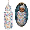 Muishi Watercolor Floral Pattern Newborn Swaddle Blankets Hat Sets Soft Baby Receiving Blanket Swaddle Sack for Baby Shower Infant Boy Girl Gift view 2