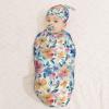 Muishi Watercolor Floral Pattern Newborn Swaddle Blankets Hat Sets Soft Baby Receiving Blanket Swaddle Sack for Baby Shower Infant Boy Girl Gift view 3