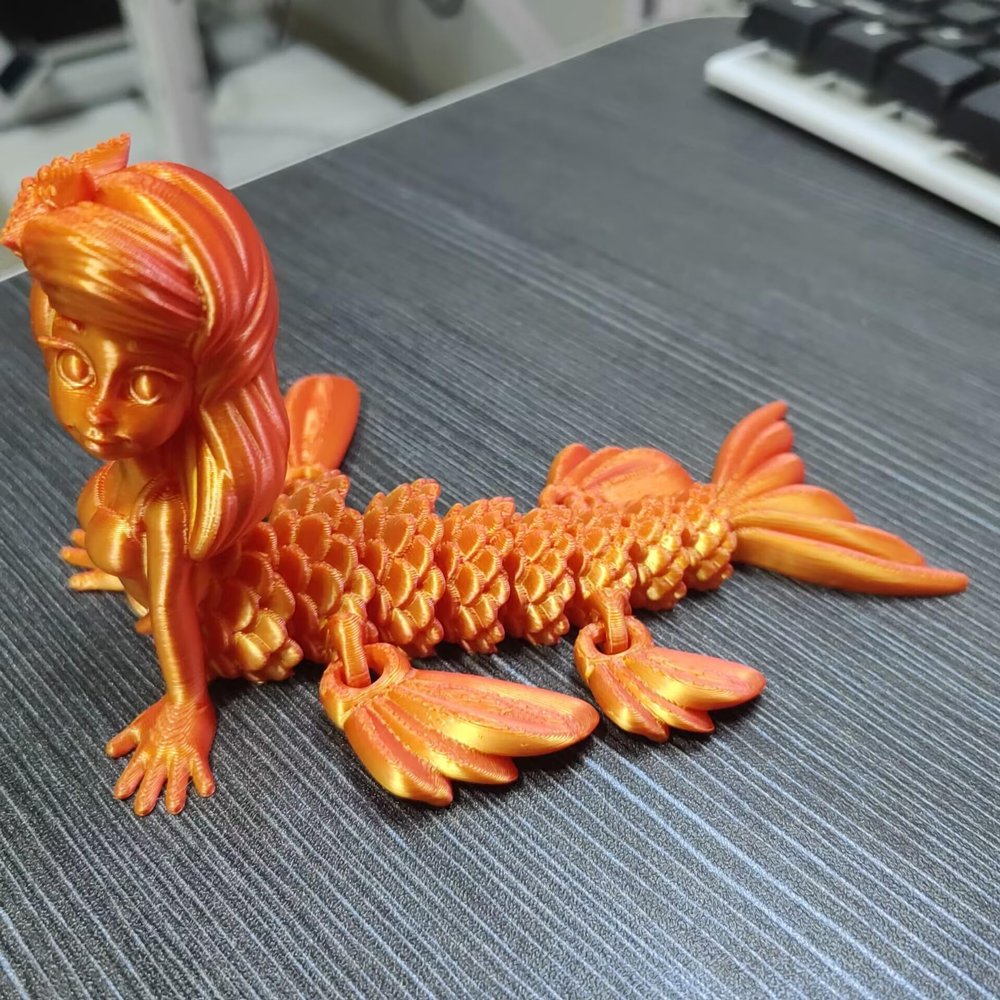 GSHLGAO 3D Printed Mermaid, Animal Toys, Home, Room, car Decoration, Desktop Ornaments, and Free Movement of Joints (Red-Gold)