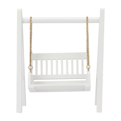 1/12 Miniature Porch Swing,Dollhouse Garden Miniature Swing, Birch Wood,Vintage White Wooden Porch Swing,Classic Style