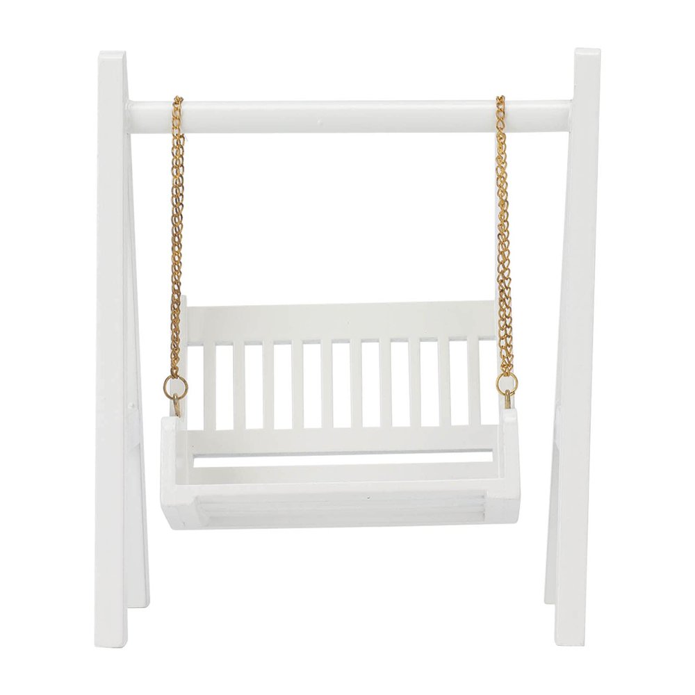 1/12 Miniature Porch Swing,Dollhouse Garden Miniature Swing, Birch Wood,Vintage White Wooden Porch Swing,Classic Style