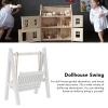 1/12 Miniature Porch Swing,Dollhouse Garden Miniature Swing, Birch Wood,Vintage White Wooden Porch Swing,Classic Style view 3