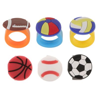 FOYTOKI 6pcs Sports Balls Theme Rings Basketball Rugby Baseball for Party Favors Goodie Bags Stuffers