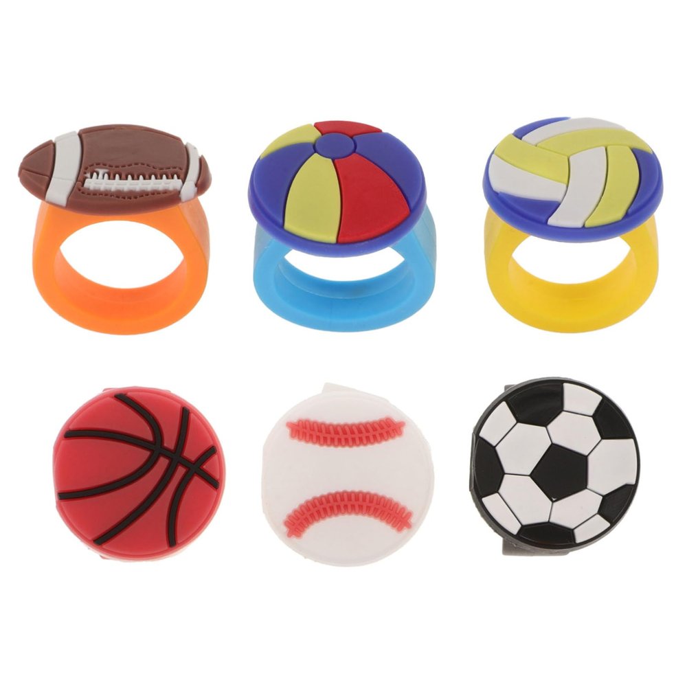 FOYTOKI 6pcs Sports Balls Theme Rings Basketball Rugby Baseball for Party Favors Goodie Bags Stuffers