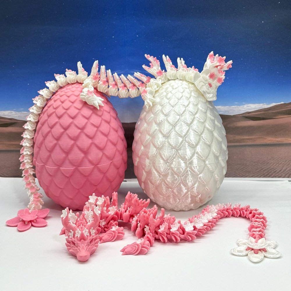 2pcs 3D Printed Dragons with Dragon Egg, Articulated White Cherry Blossom Dragons, 3D Printed Gift Birthday Party, Fidget ADHD Autism Toy D016-D023