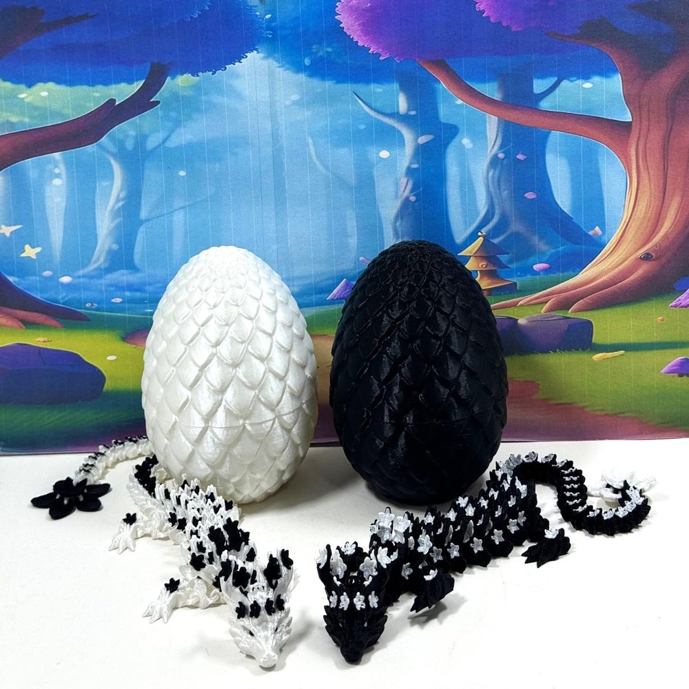 2pcs 3D Printed Dragons with Dragon Egg, Articulated White and Black Cherry Blossom Dragons, 3D Printed Gift Birthday Party, Fidget ADHD Autism Toy D019-D030