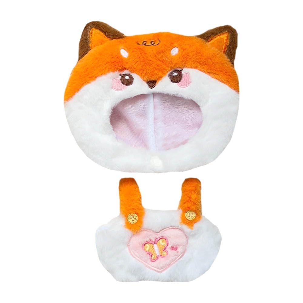 niannyyhouse 20cm Plush Doll Clothes Fox Panda Frog Kitten Pattern Headgear Overalls 8in Doll Dressup (Orange)