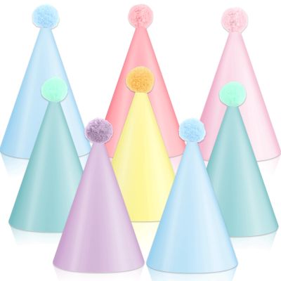 24 PCS Rainbow Party Hats - DIY Assemble Pastel Rainbow Themed Paper Hats Pastel Party Birthday Party Cone Hats Macaron Themed Party Hats for Kids and Adults Birthday, Baby Shower Party Decorations