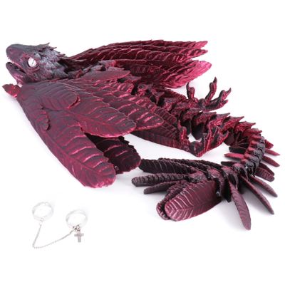 ACOCOFE 3D Printed Dragon Feathered Wyvern Dragon Toys,16 inch Large Fidget Articulated Dragon with Wings,Large Desktop Pet 3D Printed Toys (BlackRed)