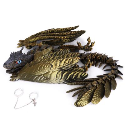 ACOCOFE 3D Printed Dragon Feathered Wyvern Dragon Toys,16 inch Large Fidget Articulated Dragon with Wings,Large Desktop Pet 3D Printed Toys (Laser Gold)