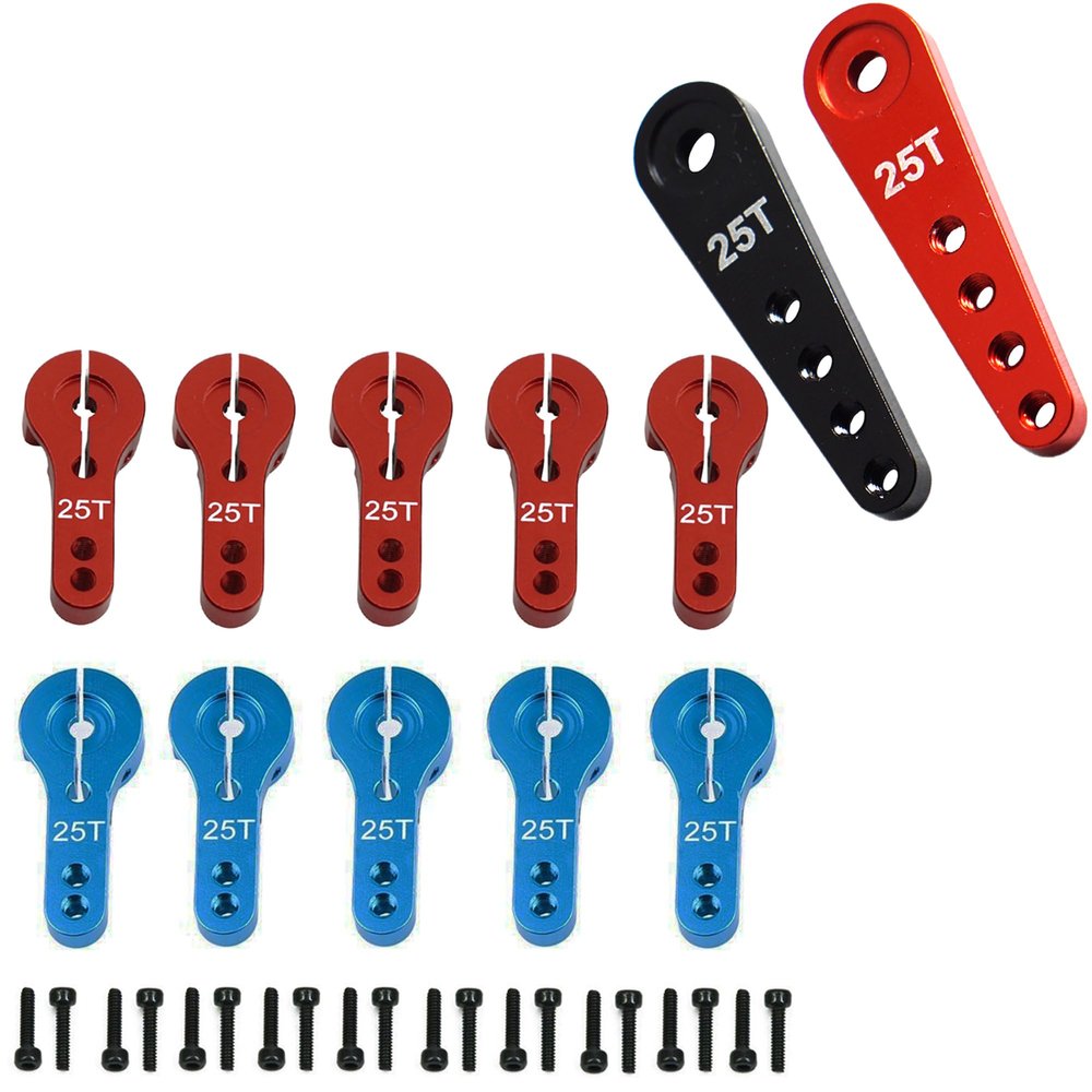 25T Metal Servo Horn Extension Long RC Steering Arm & 10PCS 25T Aluminum Servo Horns M3 Threads Metal Steering Arm