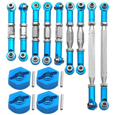 9Pcs Metal Pull Rod Steering Servo Link Linkages Swing Arm Tie Rod Upper Suspension Ends & Metal Wheel Hex Hubs Mount Adapter with Pins Upgrade Parts