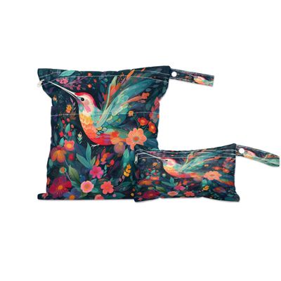 Wet Bag 2Pcs Wet Dry Bag Waterproof Travel Laundry Bags Colorful Floral Hummingbird Swimsuit Bags Storage Cloth Diaper Wet Bags Bathing Suit 0rganizer Bags for Beach, Yoga, Gym, Pool