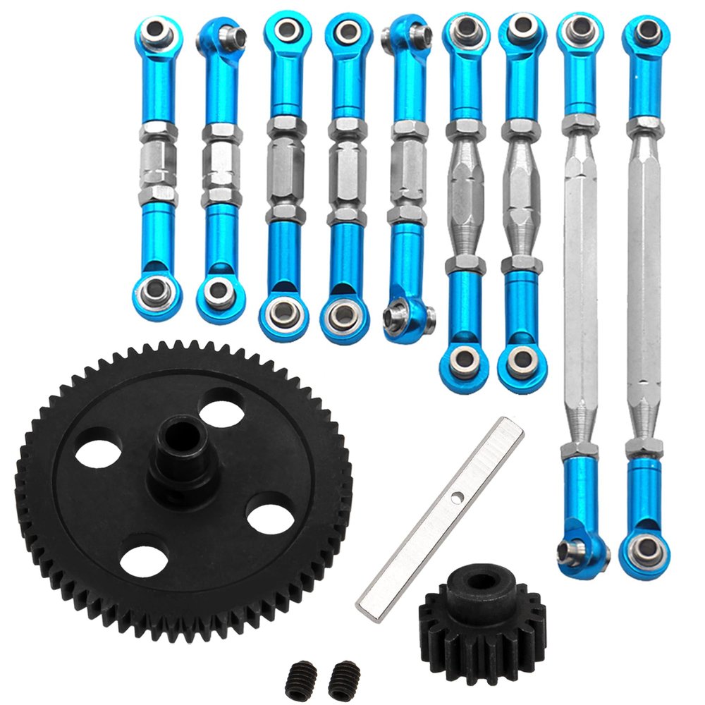 9Pcs Metal Pull Rod Steering Servo Link Linkages Swing Arm Tie Rod Upper Suspension Ends & Metal Spur Diff Differential Main Gear 62T & 17T Pinion Motor Gear Center Reduction