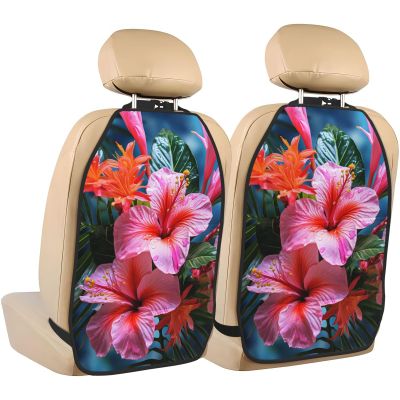 VTCTOASY Kick Mat Back Seat Protector for Car 2 Pack Extra Large Car Back Seat Cover with 3 Storage Pockets Waterproof Seat Back Protector Flower Tropical Plant Backseat Car Organizer for Trucks SUV