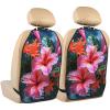 VTCTOASY Kick Mat Back Seat Protector for Car 2 Pack Extra Large Car Back Seat Cover with 3 Storage Pockets Waterproof Seat Back Protector Flower Tropical Plant Backseat Car Organizer for Trucks SUV view 1