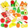 ATOYUS Wooden Play Food Set Toys for Toddlers 1-3, Kids Toy Play Kitchen Accessories, Cutting Fruits Pretend Food with Storage Boxes, Christmas Birthday Gifts for 1 2 3 Year Old Baby Boys Girls view 1