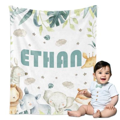 Personalized Baby Blanket with Name, Custom Baby Blankets for Girls Boy Kids, Customized Baby Stuff, Soft Flannel Blankets in Toddler Gifts for Christmas Birthday, Infant Newborn Shower Items