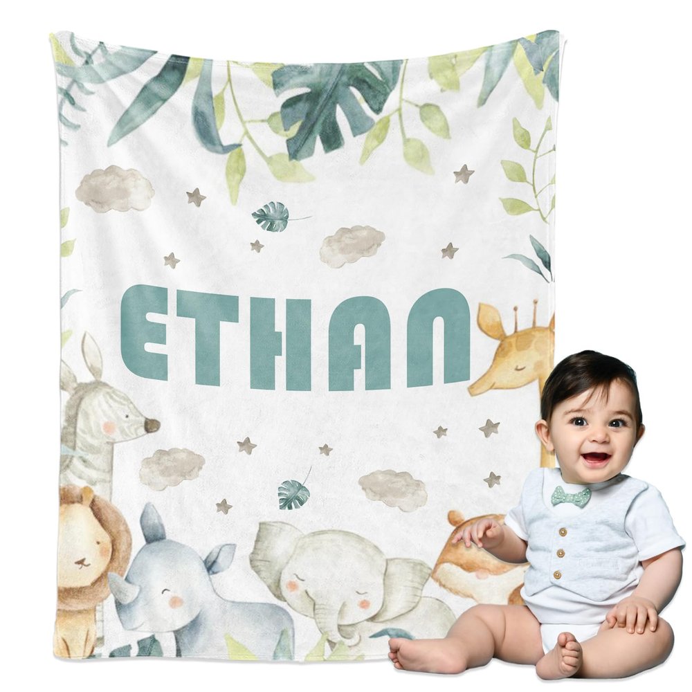 Personalized Baby Blanket with Name, Custom Baby Blankets for Girls Boy Kids, Customized Baby Stuff, Soft Flannel Blankets in Toddler Gifts for Christmas Birthday, Infant Newborn Shower Items