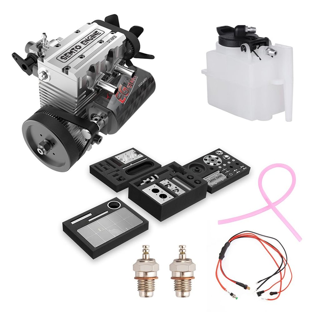 DERELOAS 4 Stroke Engine Kit That Runs - ST-NF2 7.0cc Double-Cylinder Engine Model Kit for Adults with Starting Ignition Set, DIY Motor Kit, Cool Science Gadgets