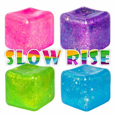 4Pack Glitter Squishy Cube, Nice Stress Cubes for Adults - Slow Rise Glitter Square Stress Balls , Malt Sugar Stress Balls, Sensory Fidget Toys Gel Ice Cube Squishys - Relieve Anxiety/Autism/ADD/ADHD