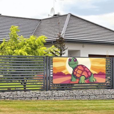 Banner Party Decor Happy Birthday Banner Personalized Banner with Brass Grommets Turtle in the sun Banner Party Background Yard Banner Sign Backdrop for Indoor Outdoor Decorations Small