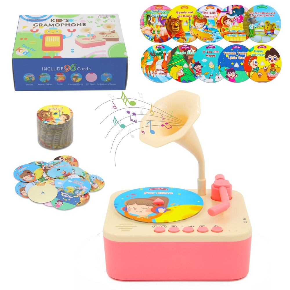 Toddler Record Player, Kids Phonograph with 99 Cards, Story Telling & Songs & DIY Record, Toddler Music Toys Ideal for Boys Girls 3 4 5 Year Old