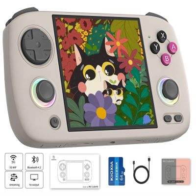RG CubeXX Retro Handheld Game Console , 3.95 Inch IPS Screen Linux System Built-in 64G TF Card 5056 Games Support TV Output 5G WiFi Bluetooth 4.2(Gray)