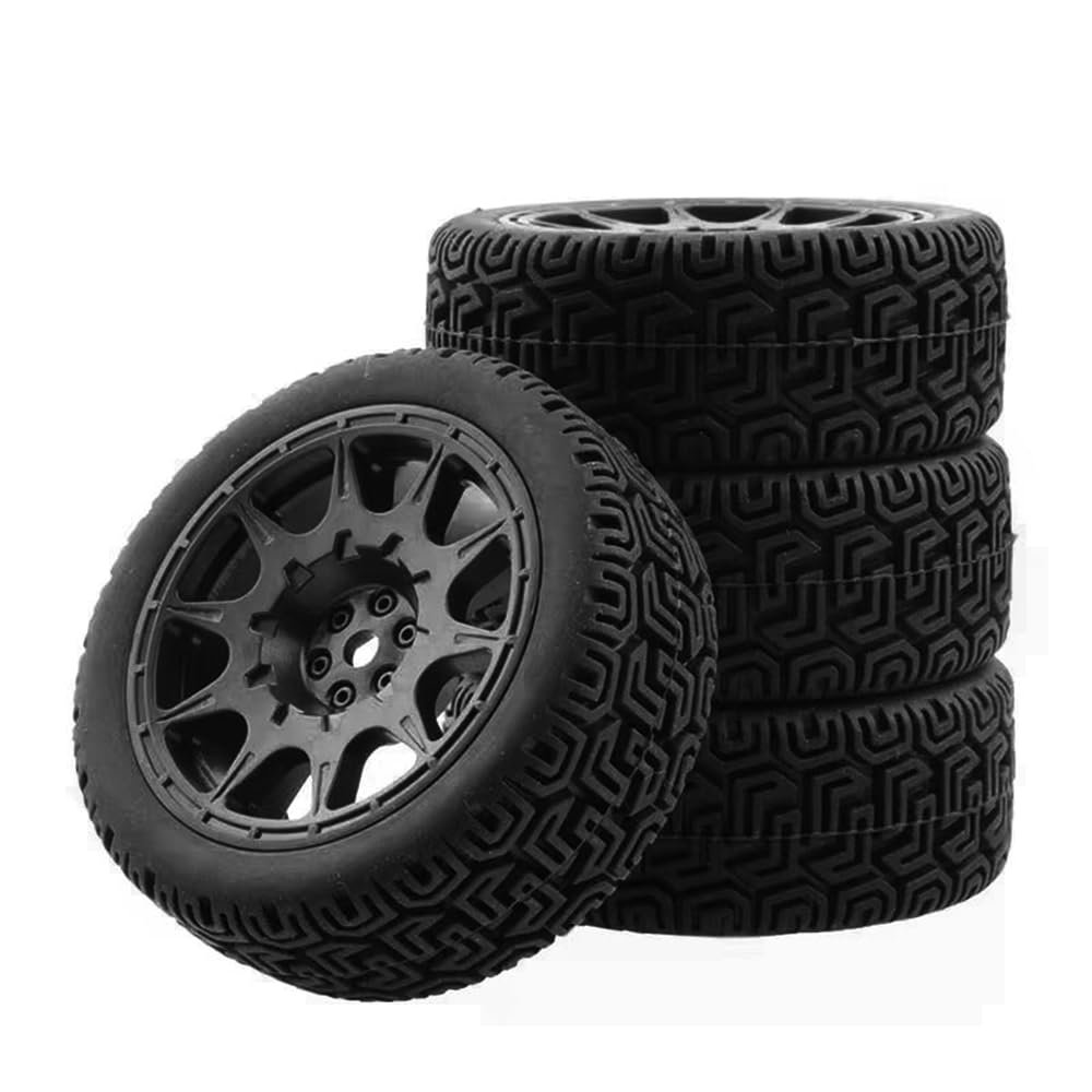 68mm 4 PCS 1/10 Runflat Tire 1.9 inch Rally Tire L001 for 1:10 Tamiya xv02 Maze Tire Lc PTG Off-road 94123 Kyosho FW06 etc. (black)