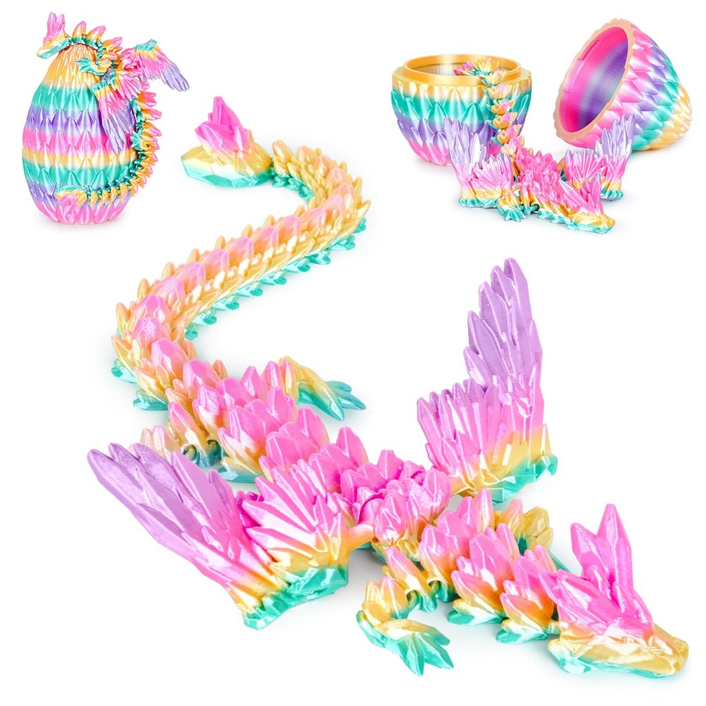Balkwan Winged Dragon Surprise Egg 3D Printed Dragon Eggs with Dragon Inside Collectible Fantasy Dragon Desk Toy Gifts for Kids Adults Christmas Easter Birthdays Holiday Decor (Rainbow,Large)