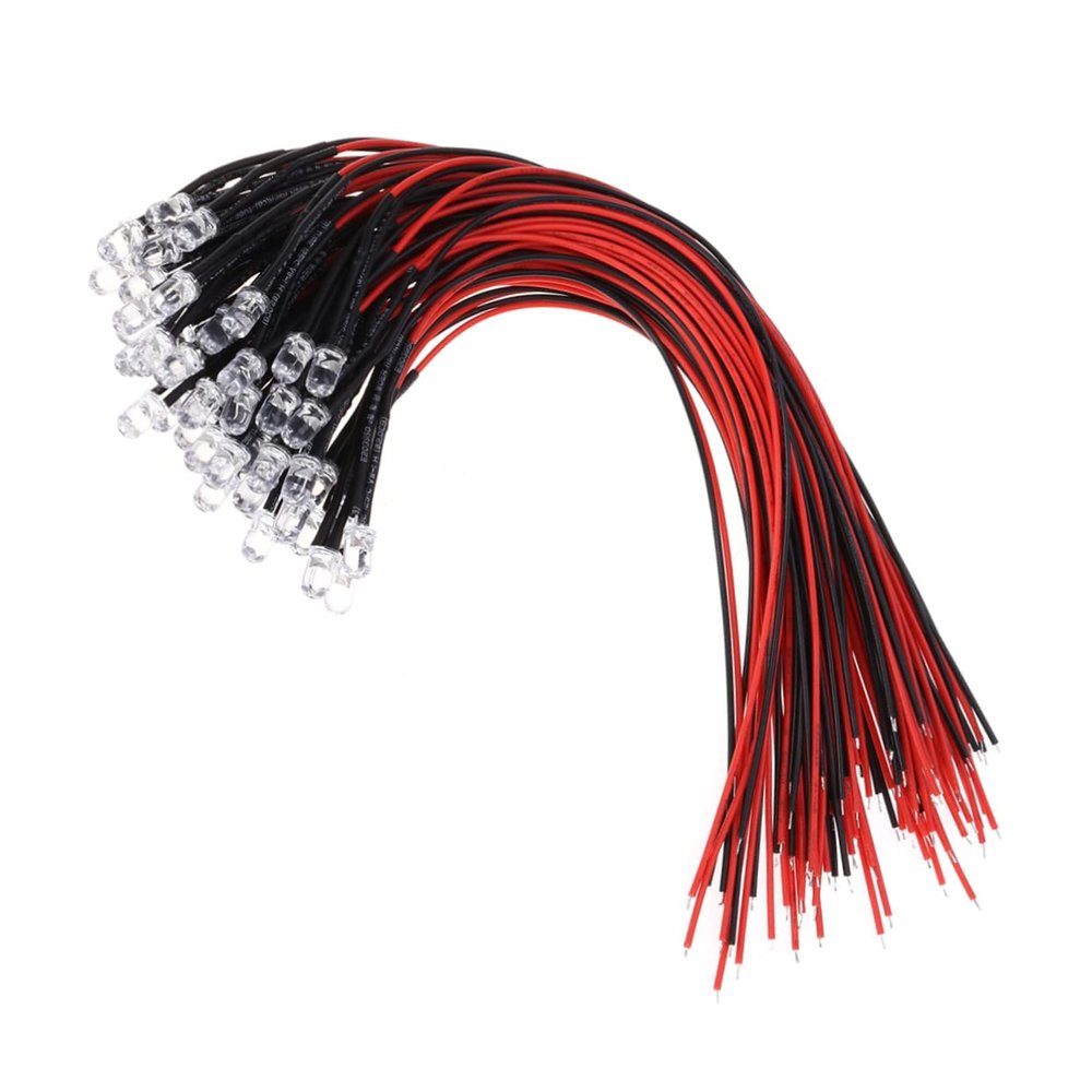 BELLIFFY 50pcs 12v Pre-Wired Light Beads 5mm Round Flexible Cable for Cars Toys Excellent Conductivity