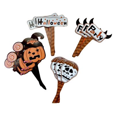 12 Pack Halloween Happy Birthday Cake Topper Halloween Decorations Black Glitter Half Moon House Pumpkin Ghost Bat Themed Halloween Party Decoration Supplies