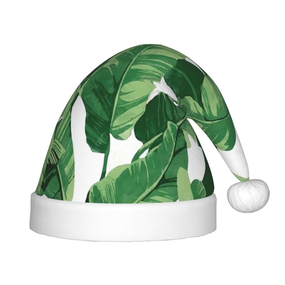 SamLng Cute green palm leaves Christmas Hat  Xmas Headwear, Soft Plush Comfort Cap for Holiday, New Year, Halloween Parties