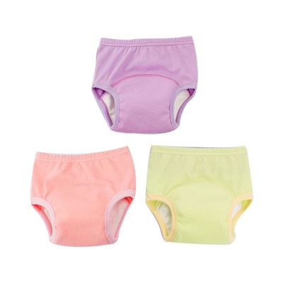 QUMIIRITY 3pcs Thickened Crotch Absorption Elastic Leg Mouth Waist Pure Cotton Training Pants Assorted Color
